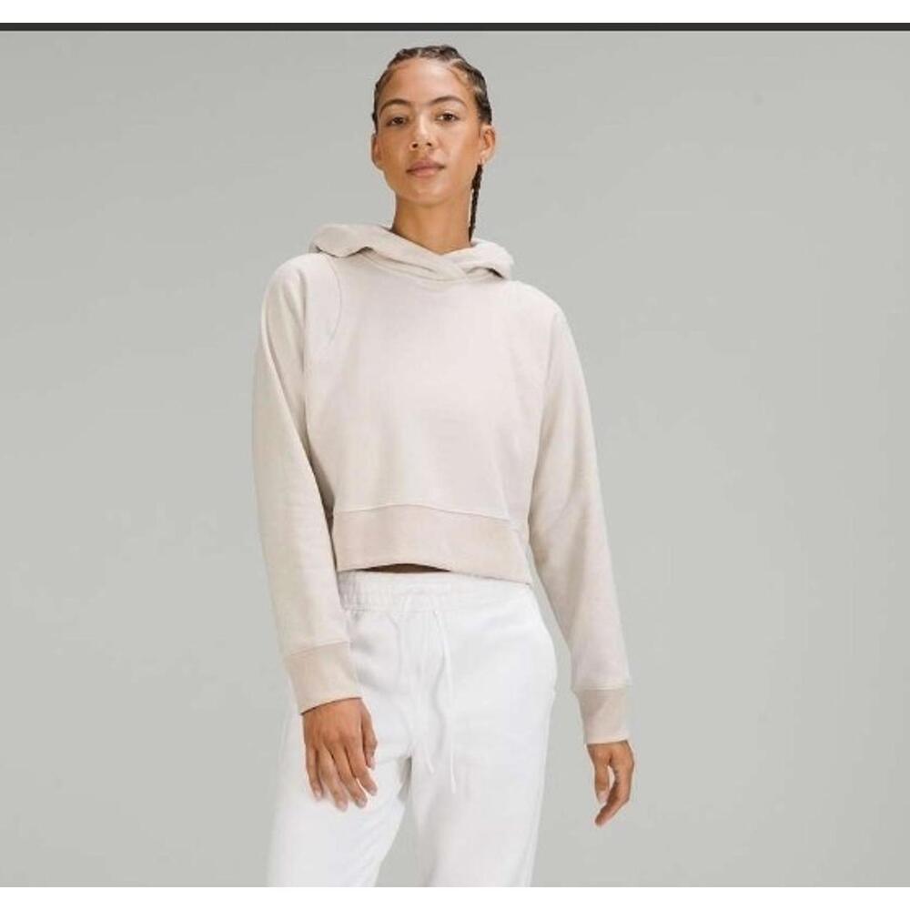 Lululemon Loungeful Cropped Hoodie Spark Bone/Beige Sz 4 Gold Shimmer
